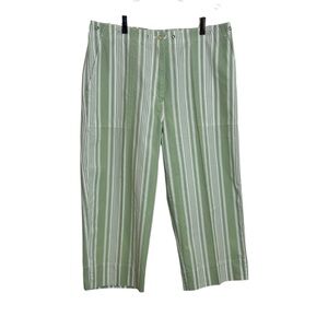 Lauren Ralph Lauren Size 14 Light Green & White Stripe 100% Cotton Crop Pants